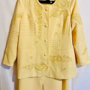 Elegant Yellow Embroidered Women's 2 Piece Skirt Suit